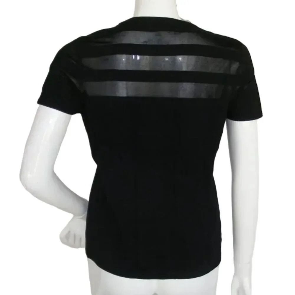new CARMEN MARC VALVO Top, L, Knit, Sheer stripes. Black, Short sleeves - Picture 4 of 12